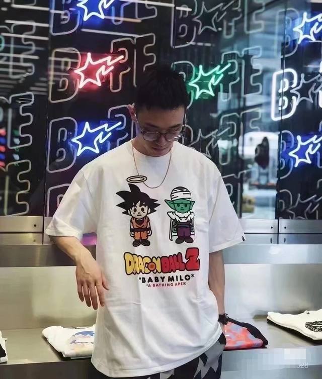 00136款Bape X Dragon Ball Z 联名款 龙珠Z悟空比克大魔王卡通短袖T恤 男女同款 码数Smlxlxxl 黑色白色