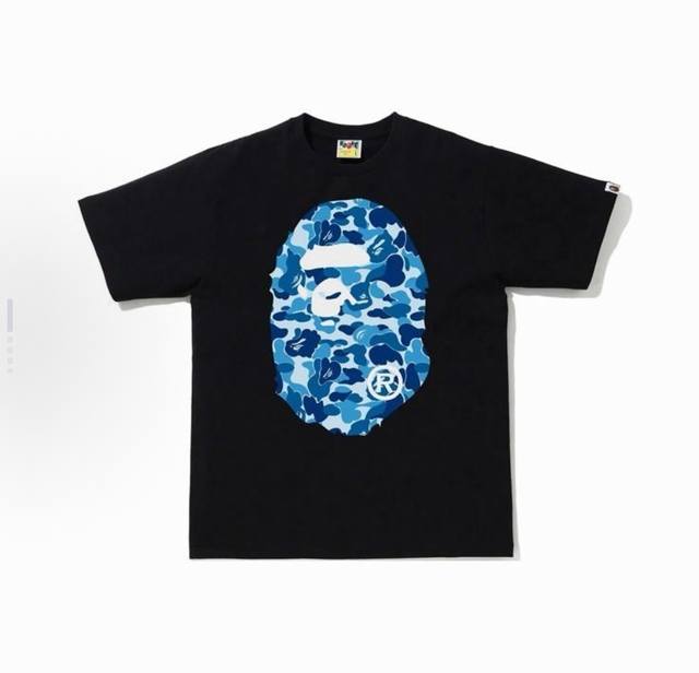 00103款A Bathing Ape 猿人头系列 迷彩大猿人头印花短袖T恤 男女同款 码数Smlxlxxl 黑蓝迷彩，白蓝迷彩