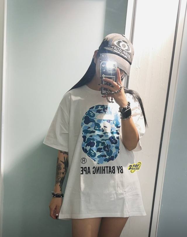 00101款A Bathing Ape Abc By Bathing Tee 粉迷彩大猿人头短袖T恤 男女同款 码数Smlxlxxl 黑蓝，白蓝