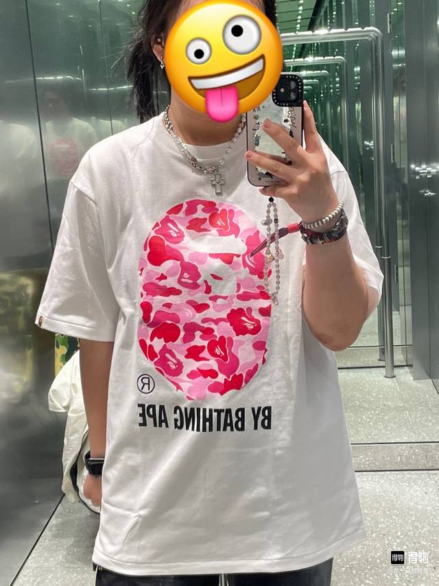 00101款A Bathing Ape Abc By Bathing Tee 粉迷彩大猿人头短袖T恤 男女同款 码数Smlxlxxl 黑粉，白粉