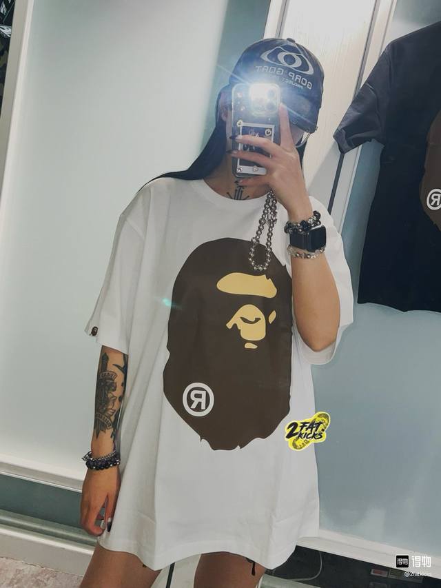 00103款A Bathing Ape 猿人头系列 猿人头字母印花短袖T恤 男女同款 码数Smlxlxxl 白棕，黑棕