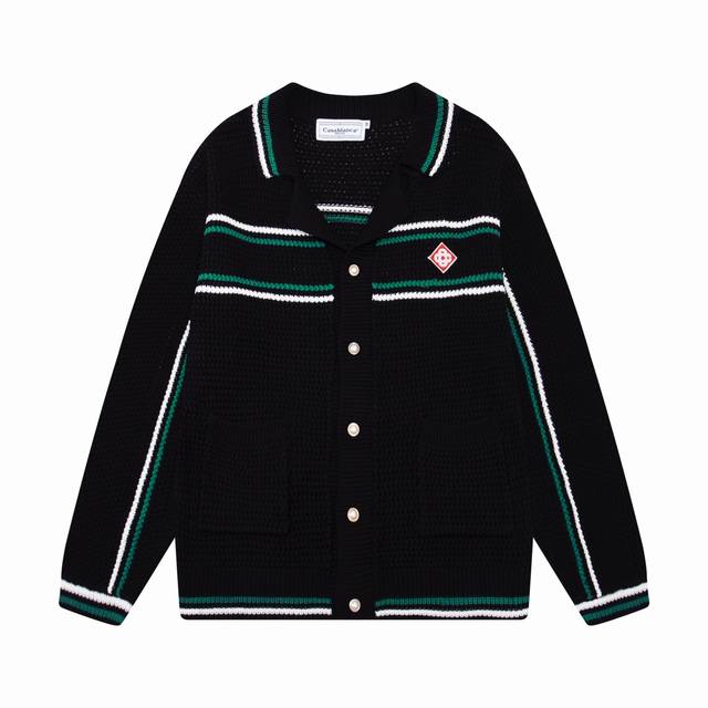 Casablanca 25年春夏新款拼色长袖针织外套 颜色：黑色 码数:M L Xl Xxl
