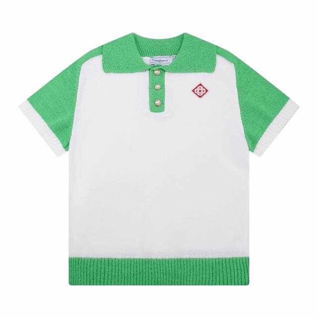 Casablanca 24年春夏新款满印提花针织短袖珍珠扣Polo衫 颜色：绿色 码数:M L Xl Xxl