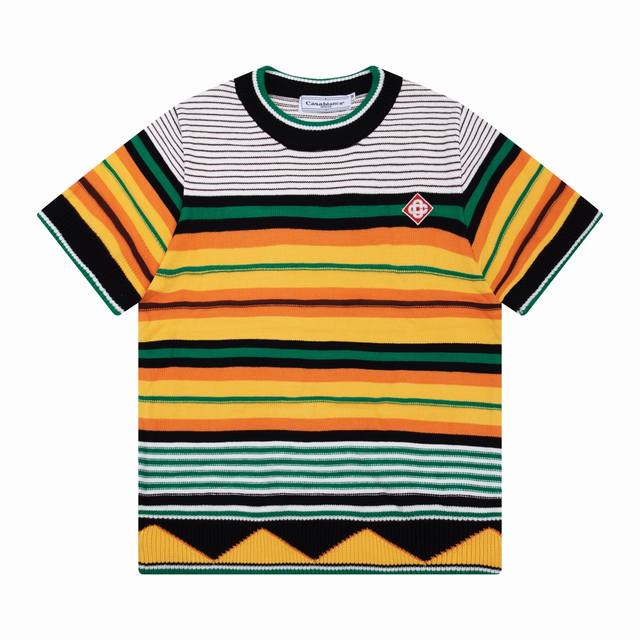 Casablanca 24年春夏新款满印提花针织圆领短袖T恤 颜色：条纹 码数:M L Xl Xxl