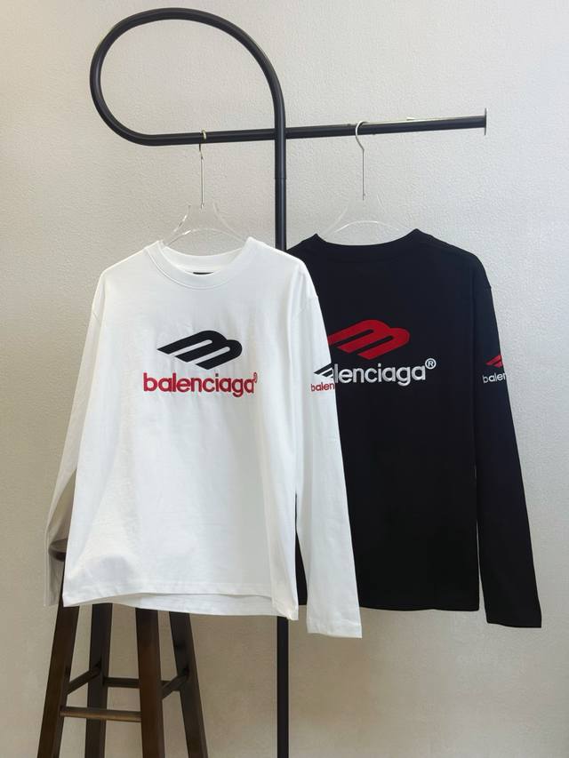 款号Xb126 黑白两色 Balenciaga巴黎3M字母刺绣圆领长袖T 情侣同款 全套包装 三标齐全 区别市场通货 随意对比 纯棉280克高克重32支双纱 不