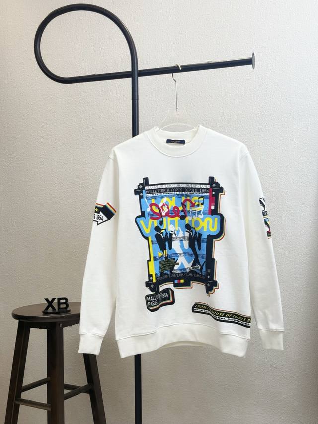 款号Xb 白色 Lv路易威登音乐人印花圆领卫衣 面料采用400克毛圈高克重95棉5氢纶1×1双纱洗一辈子都不会变形的 男女同款 官网细节一致 全套包装 三标齐全