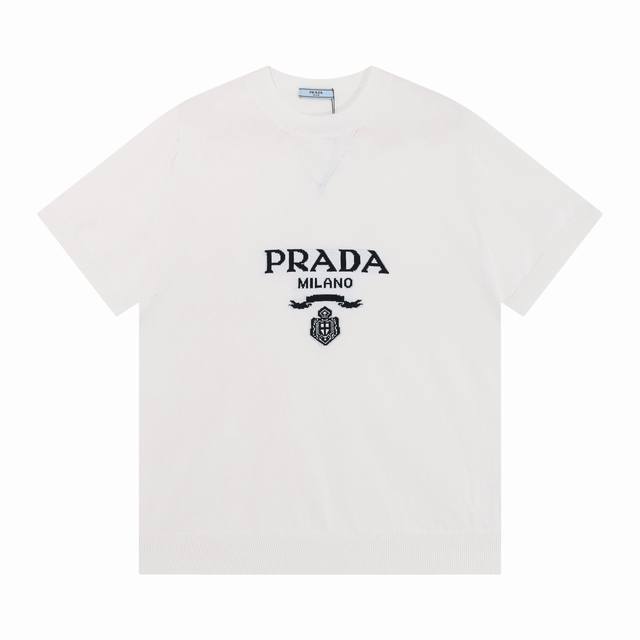 Prada 普拉达 字母Logo 刺绣圆领针织T恤 颜色：蓝色 灰色 白色 码数：M L Xl Xxl