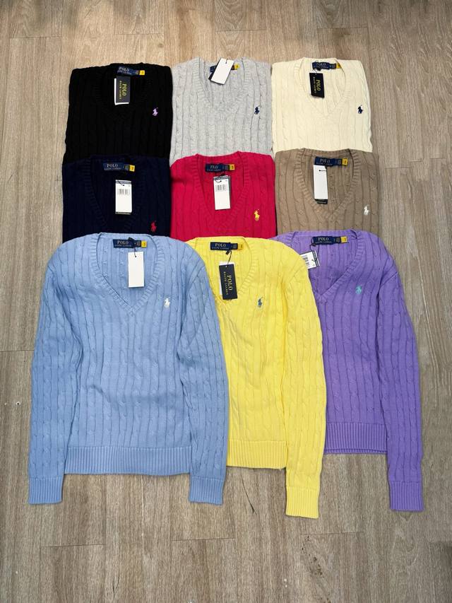 L05#Ralph Lauren拉夫劳伦 美国高端品牌新款V领长袖毛衣 现货 Size：S M L Xl 颜色：灰色 咖啡 白色 黑色 大红 卡其 玫红 粉色