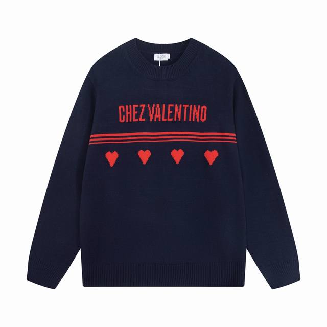 Valentino 华伦天奴 Vt家Logo字母提花圆领毛衣 颜色：宝蓝 码数：S M L Xl Xxl