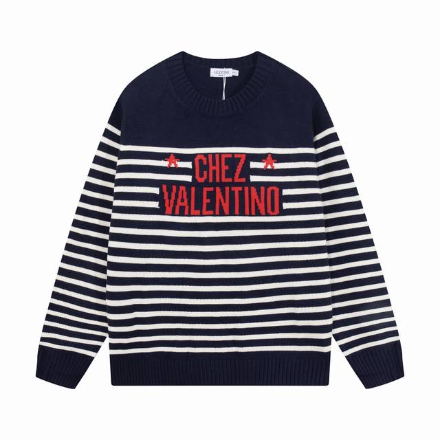 Valentino 华伦天奴 Vt家条纹 Logo字母提花圆领毛衣 颜色：蓝色 红色 码数：S M L Xl Xxl