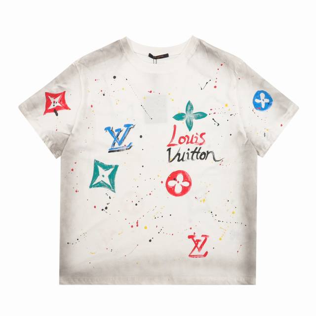 Louisvuitton 路易威登 水洗破坏手绘圆领短袖T恤 Size：S-L