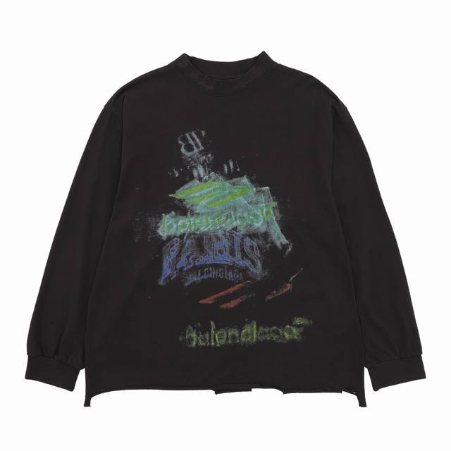 Balenciaga 巴黎世家 渲染模糊图案破烂长袖 尺码：Xs-L