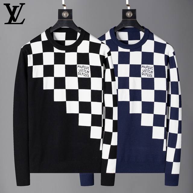 路易威登 Louis Vuitton 专柜款毛衣，独特绣花进口羊毛面料，高密度，保暖性更强，百搭毛衣，版型极好，冲着版型面料也要收的类型！颜色：黑色 蓝色 码数
