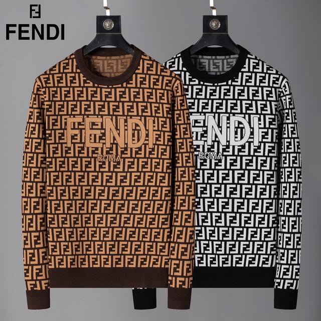 芬迪 Fendi 专柜款毛衣，独特绣花进口羊毛面料，高密度，保暖性更强，百搭毛衣，版型极好，冲着版型面料也要收的类型！颜色：卡其 白色 码数：M-3Xl