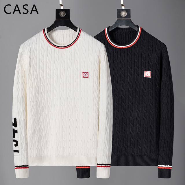 卡萨布兰卡 Casablanca 专柜款毛衣，独特绣花进口羊毛面料，高密度，保暖性更强，百搭毛衣，版型极好，冲着版型面料也要收的类型！黑色 白色 码数：M-3X
