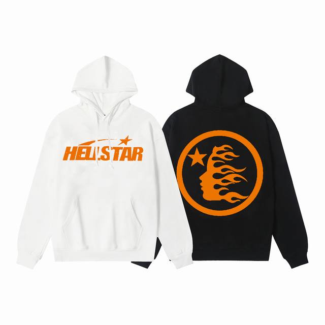 9915# Ins 美式嘻哈潮牌地狱之星 Hellstar 字母印花高街男女宽松连帽套头卫衣 颜色：黑色 白色 码数：S M L Xl