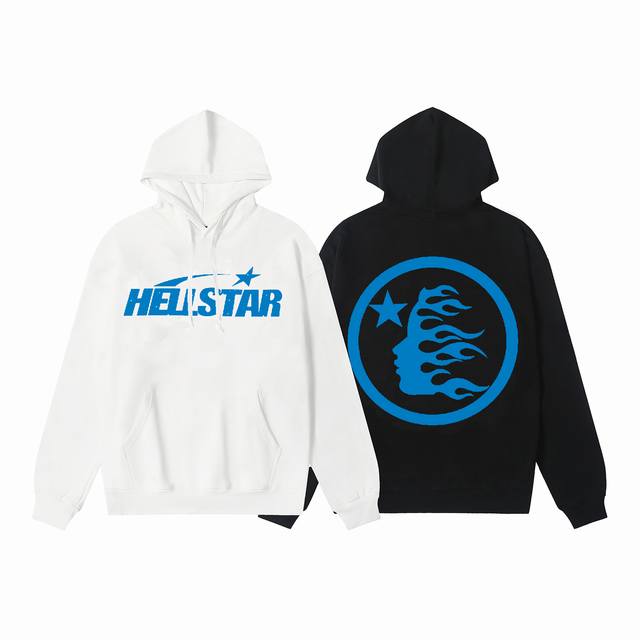 9914# Ins 美式嘻哈潮牌地狱之星 Hellstar 字母印花高街男女宽松连帽套头卫衣 颜色：黑色 白色 码数：S M L Xl