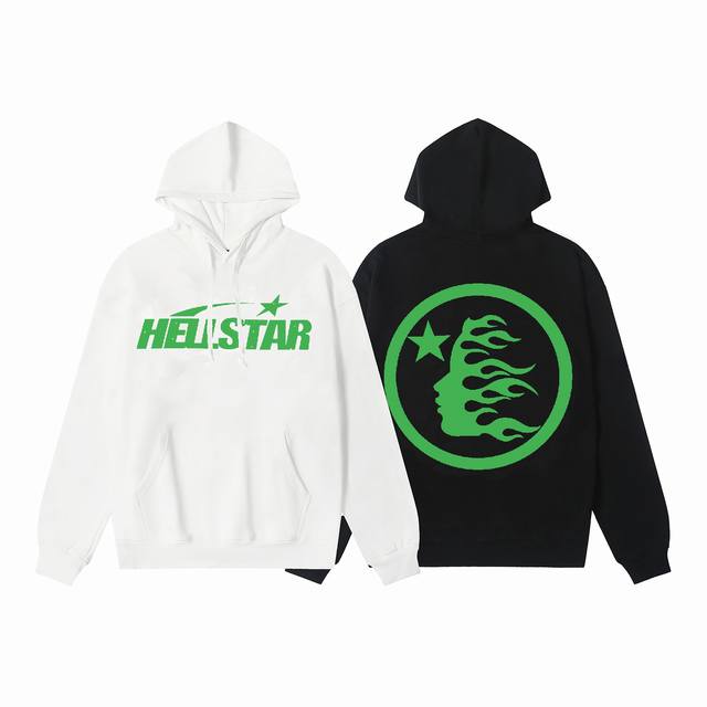 9913# Ins 美式嘻哈潮牌地狱之星 Hellstar 字母印花高街男女宽松连帽套头卫衣 颜色：黑色 白色 码数：S M L Xl