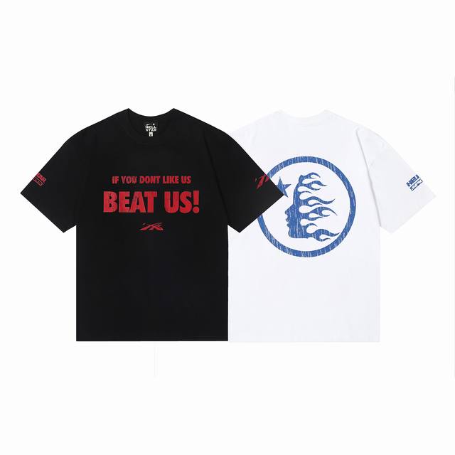 6605# 高品质 Hell 地狱之星 Beat Us 标语印花休闲复古男女美式潮牌短袖T恤 顔色：白色 黑色 码数：S M L Xl