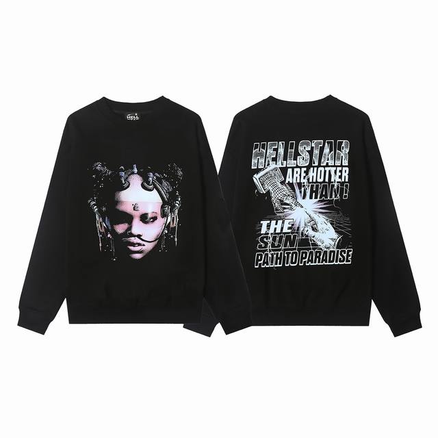 8838# Hellstar 高品质地狱之星美式潮流印花纯棉毛圈圆领卫衣 颜色：黑色 码数：S M L Xl