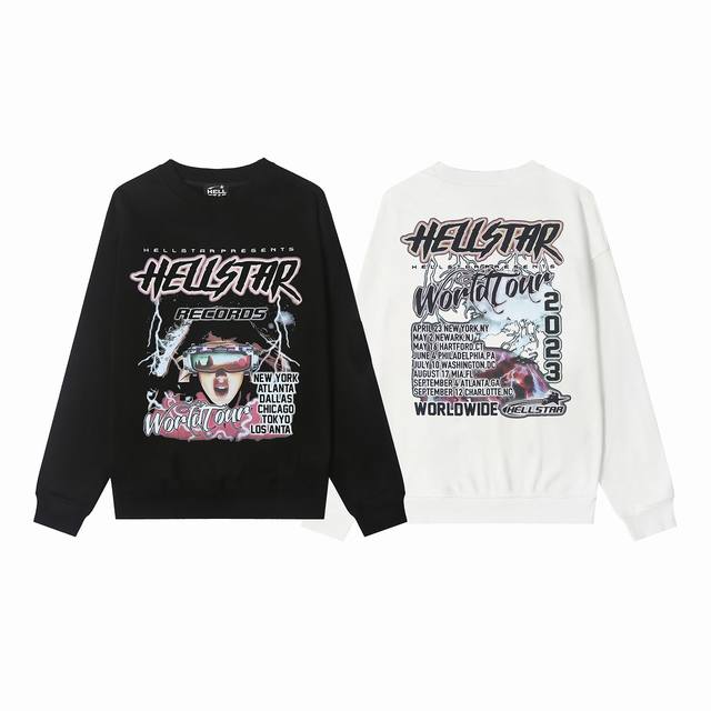 8834# Hellstar 高品质地狱之星美式潮流印花纯棉毛圈圆领卫衣 颜色：白色 黑色 码数：S M L Xl