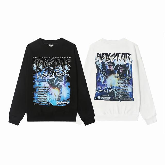 8833# Hellstar 高品质地狱之星美式潮流印花纯棉毛圈圆领卫衣 颜色：白色 黑色 码数：S M L Xl