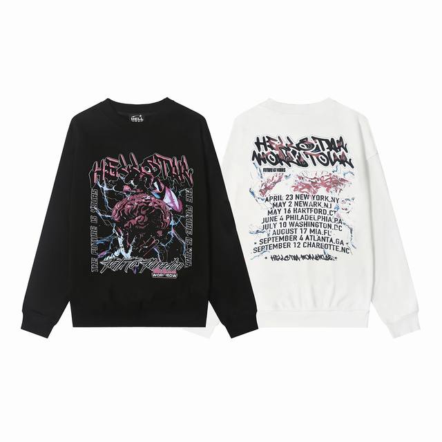 8832# Hellstar 高品质地狱之星美式潮流印花纯棉毛圈圆领卫衣 颜色：白色 黑色 码数：S M L Xl