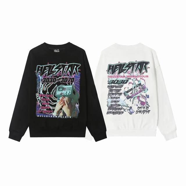 8831# Hellstar 高品质地狱之星美式潮流印花纯棉毛圈圆领卫衣 颜色：白色 黑色 码数：S M L Xl