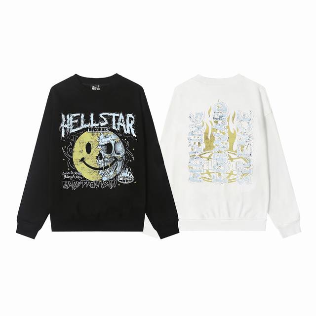 8830# Hellstar 高品质地狱之星美式潮流印花纯棉毛圈圆领卫衣 颜色：白色 黑色 码数：S M L Xl