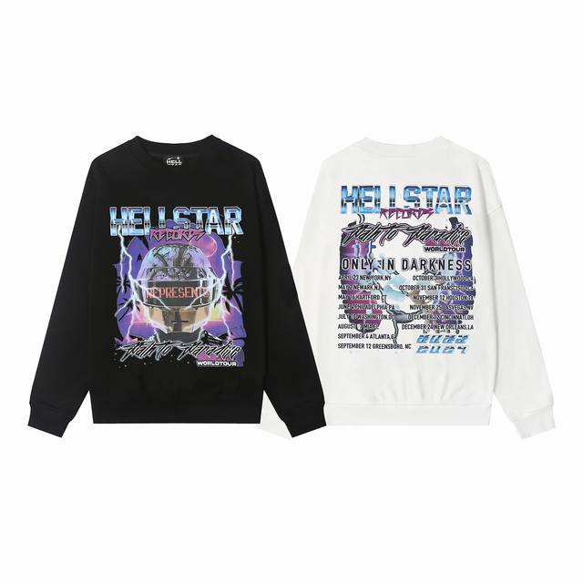 8829# Hellstar 高品质地狱之星美式潮流印花纯棉毛圈圆领卫衣 颜色：白色 黑色 码数：S M L Xl