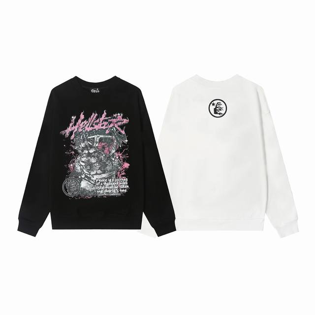8818# Hellstar 高品质地狱之星美式潮流印花纯棉毛圈圆领卫衣 颜色：白色 黑色 码数：S M L Xl