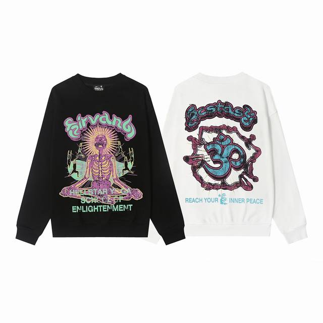 8813# Hellstar 高品质地狱之星美式潮流印花纯棉毛圈圆领卫衣 颜色：白色 黑色 码数：S M L Xl