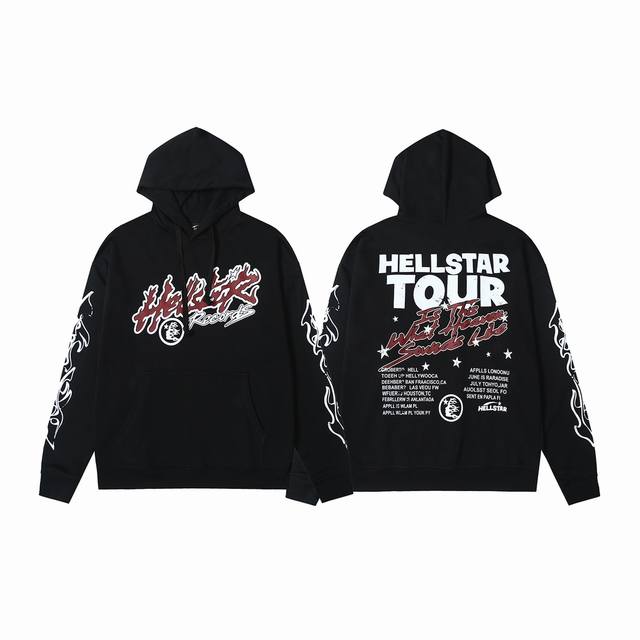 9903# Ins 美式嘻哈潮牌地狱之星 Hell 字母印花高街男女宽松连帽套头卫衣 颜色：黑色 码数：S M L Xl
