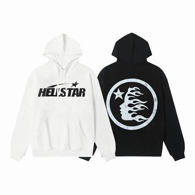 9902# Ins 美式嘻哈潮牌地狱之星 Hell 字母印花高街男女宽松连帽套头卫衣 颜色：白色 黑色 码数：S M L Xl