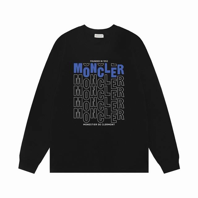 Moncler 蒙口 2025新款 镂空字母Logo 男女同款 长袖T恤 定制300克100％双纱纯棉面料 定染32支双股螺纹 领标吊牌主唛三标齐全 颜色：黑色
