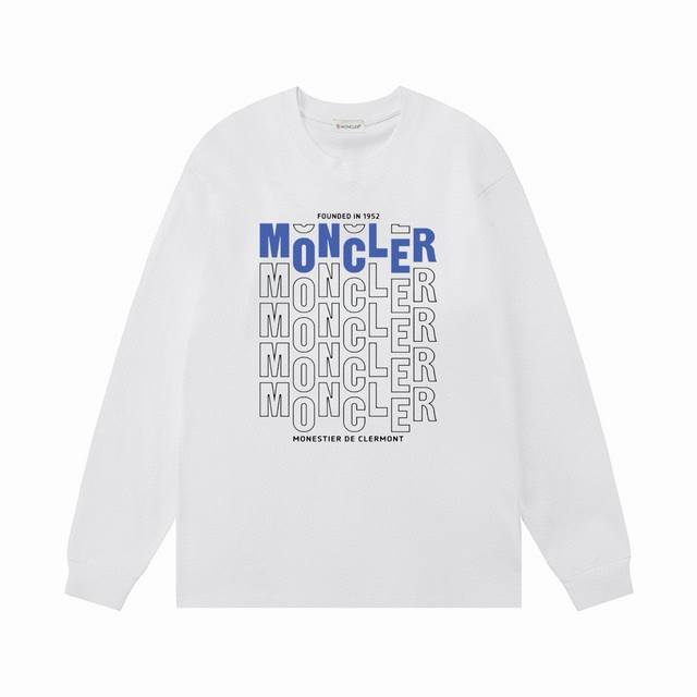 Moncler 蒙口 2025新款 镂空字母Logo 男女同款 长袖T恤 定制300克100％双纱纯棉面料 定染32支双股螺纹 领标吊牌主唛三标齐全 颜色：白色