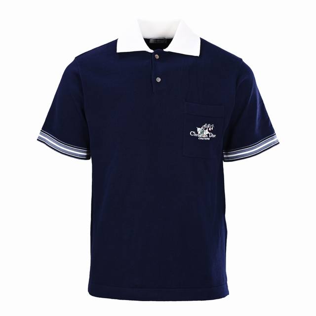 Dior迪奥Cd 铃兰刺绣口袋针织短袖Polo衫 正品15500购入，定染40支精梳棉纱双股纱线，采用进口 Stoll 14针织机，毛料提花，毛料酵洗，进口刺绣