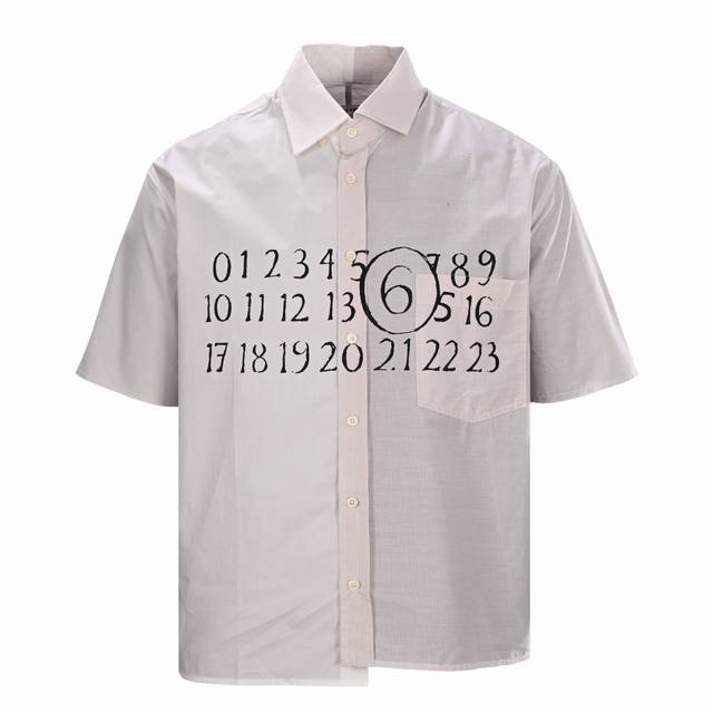 Maison Margiela马吉拉Mm6 数字印花撞色阴阳短袖衬衫 定制全棉细裥条纹素缎衬衫料，人工手调对片印绘工艺，按照原版的位置要求，印制在半成品的织物片