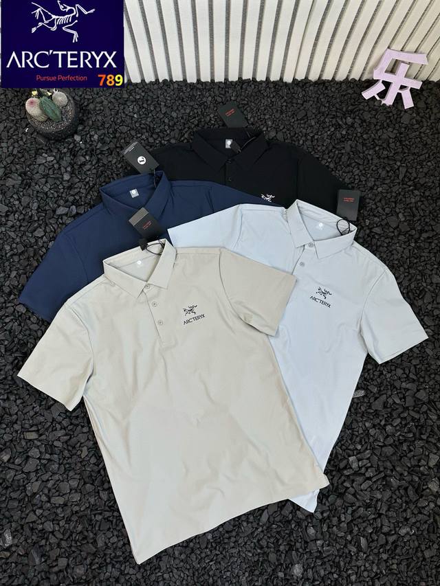 Arcteryx始祖鸟 夏季新款四色男士胸口Logo图案印花商务休闲凉感冰丝简约时尚翻领Polo衫短袖 - 始祖鸟冰丝网眼透气速干短袖来拯救你！衣服表面布满蜂巢
