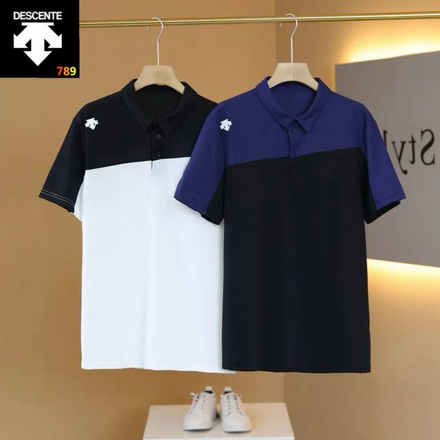 迪家夏季新款Polo衫短袖！专柜新款拼色男款Polo衫夏季短袖翻领Polo衫冰丝速干拼接拼色短袖Polo衫！ 颜色:黑拼白 黑拼蓝 尺码:M-3Xl撞色元素拼接