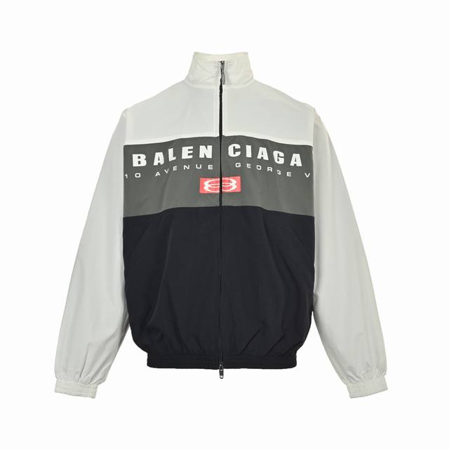 Balenciaga 巴黎世家 三拼色双环印花立领外套 采用定制消光塔丝隆专业面料 加施三防涂层工艺 特氟龙防污处理 抗油渍易清洁 聚酯高密鸟眼网布衬里 立体循