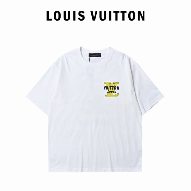 Louis Vuitton 路易威登 黄色大Logo字母短袖T恤 2025Ss春夏最新款圆领时尚短袖T恤，官网同步，专柜纯棉面料！贴肤舒适，耐看又好穿，经典简约