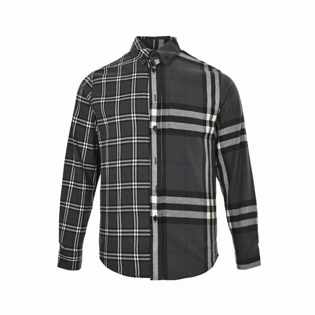 Burberry 巴宝莉 双拼磨毛条纹对格经典衬衫 面料：定制对格原版条纹纯棉呢料 版型：男女同款 最大可穿 200斤。大厂流水做工全部双针双线包边 接口处平整