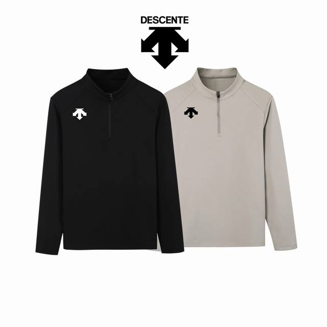 秋装 Descente迪桑特 立体压胶运动立领半拉链长袖 ：黑色 亚白 ：M-Xxxl