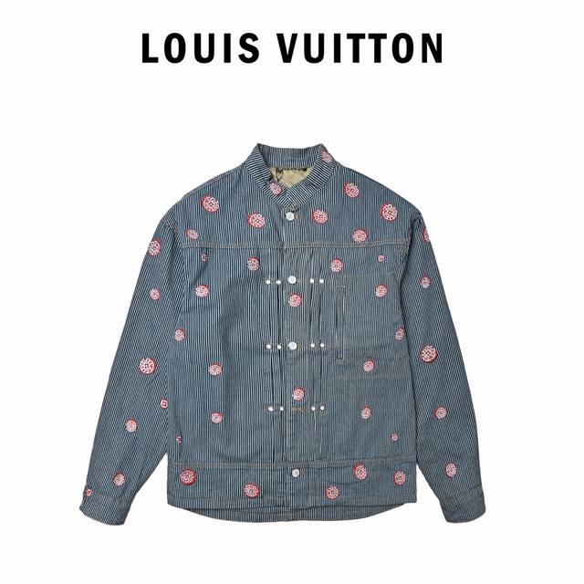 Louis Vuitton Lv 联名款樱花刺绣竖条纹套装牛仔外套 王嘉尔同款，原版49800，高订面料采用， G定制全棉条纹面料，裁片对位刺绣，纽扣都是一体的
