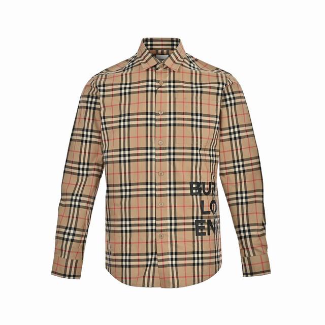 Burberry 巴宝莉 经典下摆侧边字母格纹衬衫 定织定染原版一致80支双纱纯棉，为了颜色一致打了3缸样。德国进口Tpu膜，烫画高温压烫160度。领口对称，袖