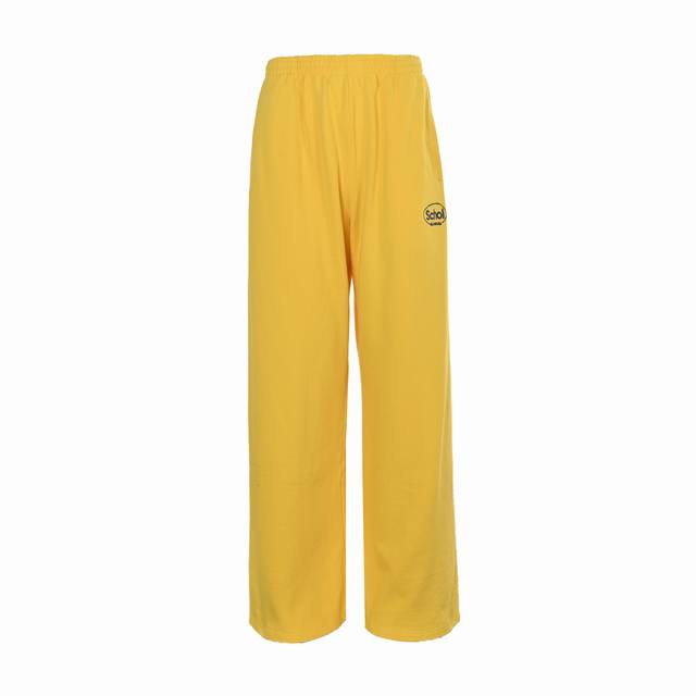 Balenciaga 巴黎世家 25Ss Scholl拔印刺绣长裤 独家定织420G重磅鱼鳞毛圈面料 小缸订染特殊色柠檬黄抓绒处理 Scholl联名刺绣百灵达加