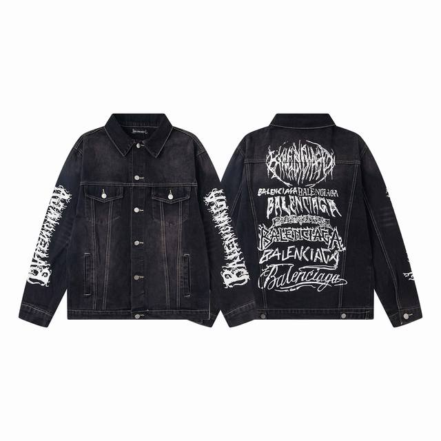 款号：Y204 Balenciaga 巴黎世家 涂鸦字母复古水洗牛仔外套-顶级原单版本 独家定制客供定织定染重磅丹宁牛仔面料 重工水洗工艺 做旧质感 原版一致落