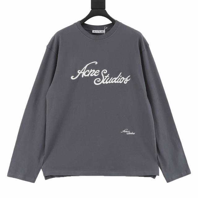 Acne Studios 25Fw 刺绣字母长袖T恤 定制原版雾霾蓝灰色调 克纯棉珠地面料，与Yb无色差。刺绣采用老朋友进口百灵达刺绣机。定织定染32支双勾领口