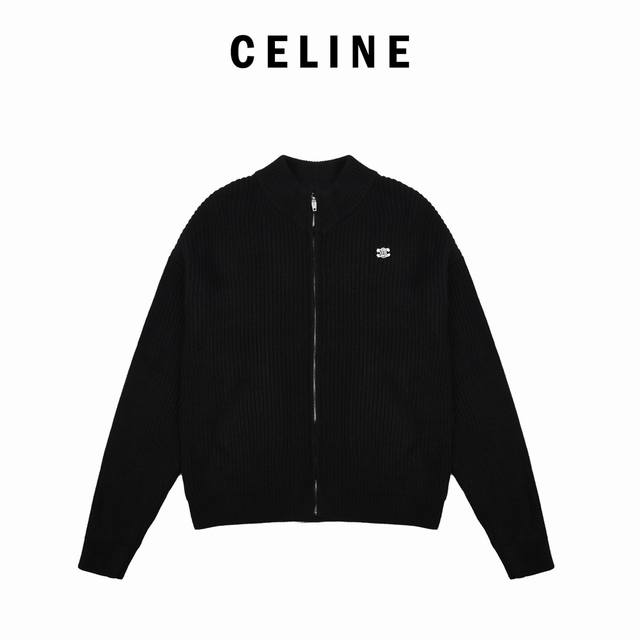 Celine 赛琳 凯旋门拉链毛衣外套 定织臻柔混羊毛精纺料 质感卓越 舒适贴肤 以一抹深邃黑幕为底 深達与高贵的极致融合 标志性Celine 凯旋门标识点缀正